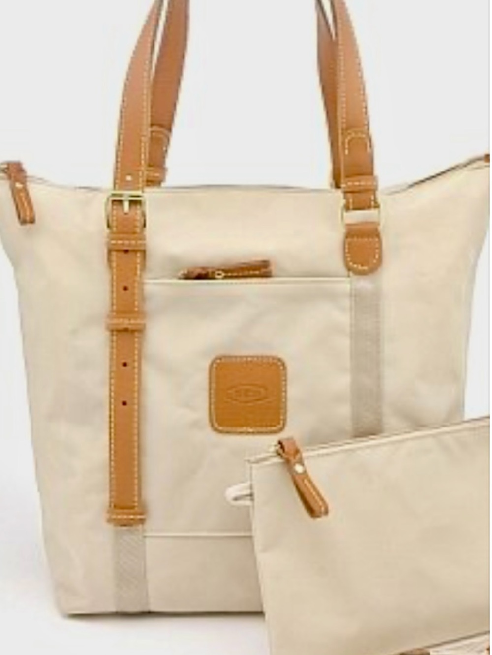 New Bric's Pale Pink Canvas Tote with Tan Leather Trim and Pouch.